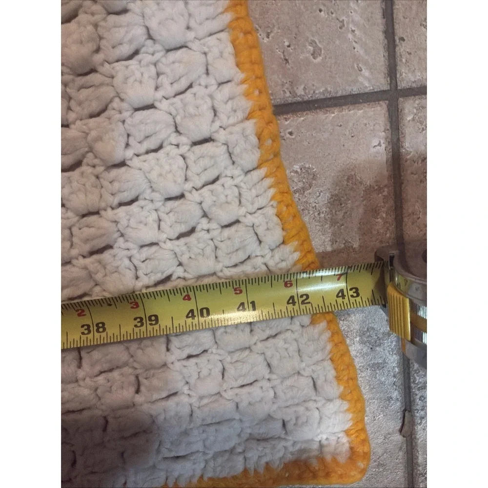 Cozy Handmade Crochet White Yellow Striped Afghan Throw Blanket Nursery Decor 43